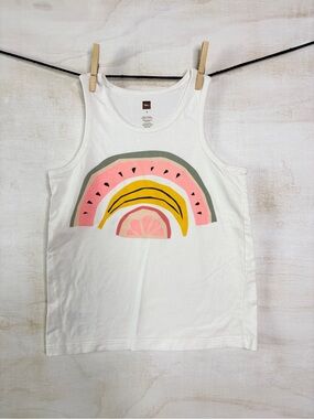Tea Collection White Tank Top with Fruit  Rainbow Graphic